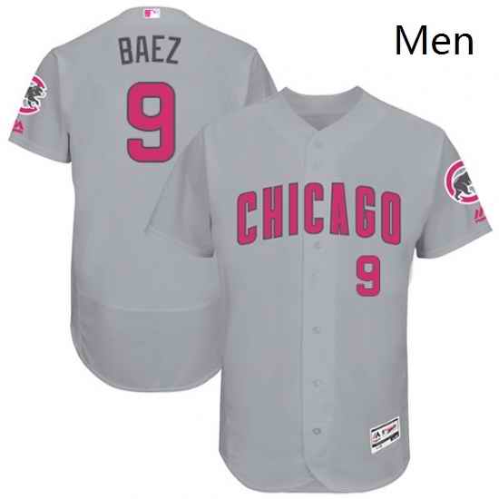 Mens Majestic Chicago Cubs 9 Javier Baez Grey Mothers Day Flexbase Authentic Collection MLB Jersey